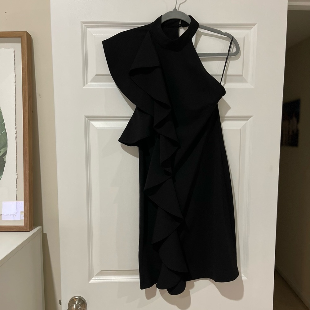 Gianni Bini Black Side Ruffle High Neck Midi Cocktail Classy Dress - NWT! - Picture 9 of 10